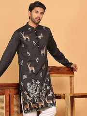 Embroidered Straight Kurtas For Men ( KO 5171 Black ) [FF] [J-2-4]
