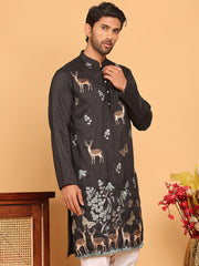 Embroidered Straight Kurtas For Men ( KO 5171 Black ) [FF] [J-2-4]