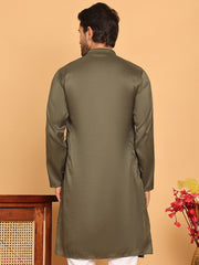 Embroidered Straight Kurtas For Men ( KO 5171 Olive ) [FF] [J-2-4]