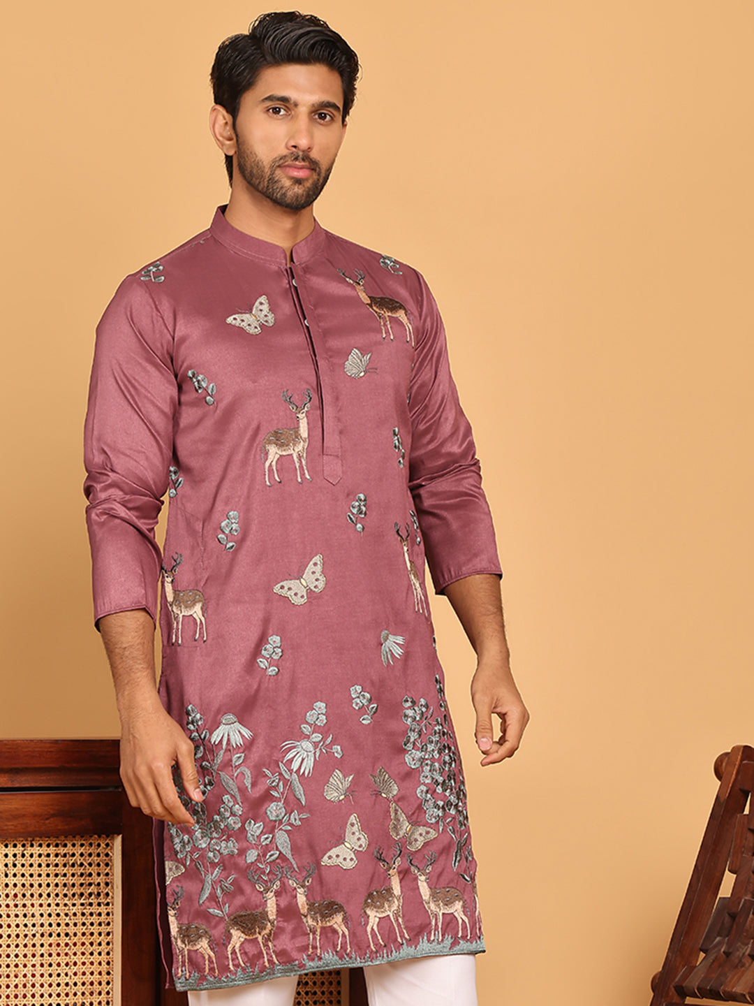 DesiQlo Men Embroidered Kurta Only - Purple - KO_5171Purple_S