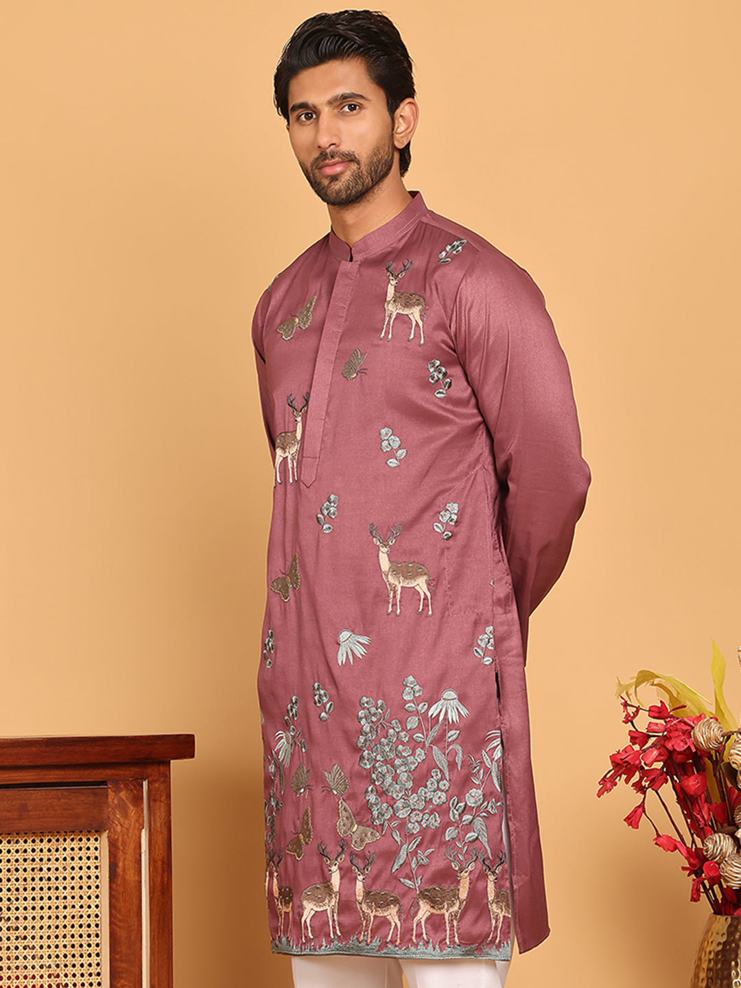 DesiQlo Men Embroidered Kurta Only - Purple - KO_5171Purple_S