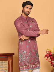 Embroidered Straight Kurtas For Men ( KO 5171 Purple ) [FF] [J-2-4]