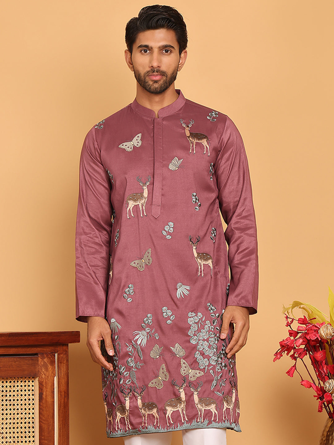 DesiQlo Men Embroidered Kurta Only - Purple - KO_5171Purple_S