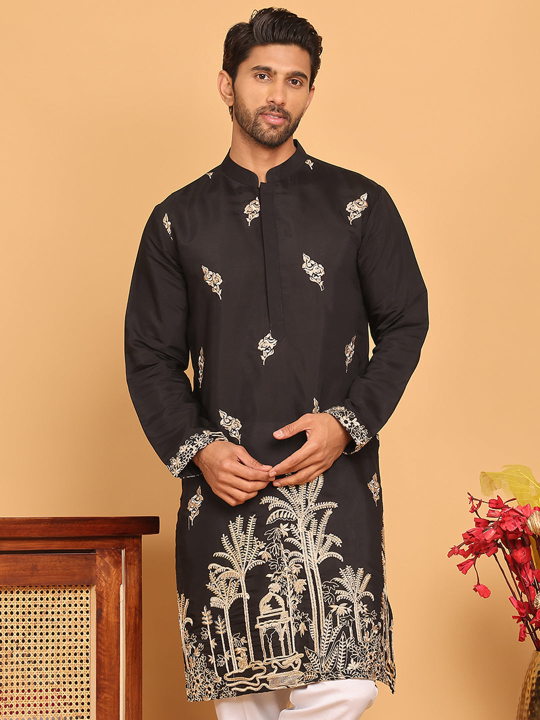 DesiQlo Men Embroidered Kurta Only - Black - KO_5172Black_S