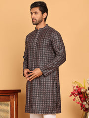 Embroidered and Sequins Viscose Rayon Kurtas For Men ( KO 5173 Silver ) [FF] [J-3-4]
