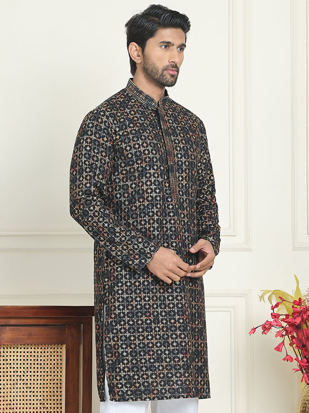 DesiQlo Men Embroidered Kurta Only - Yellow - KO_5173Yellow_S