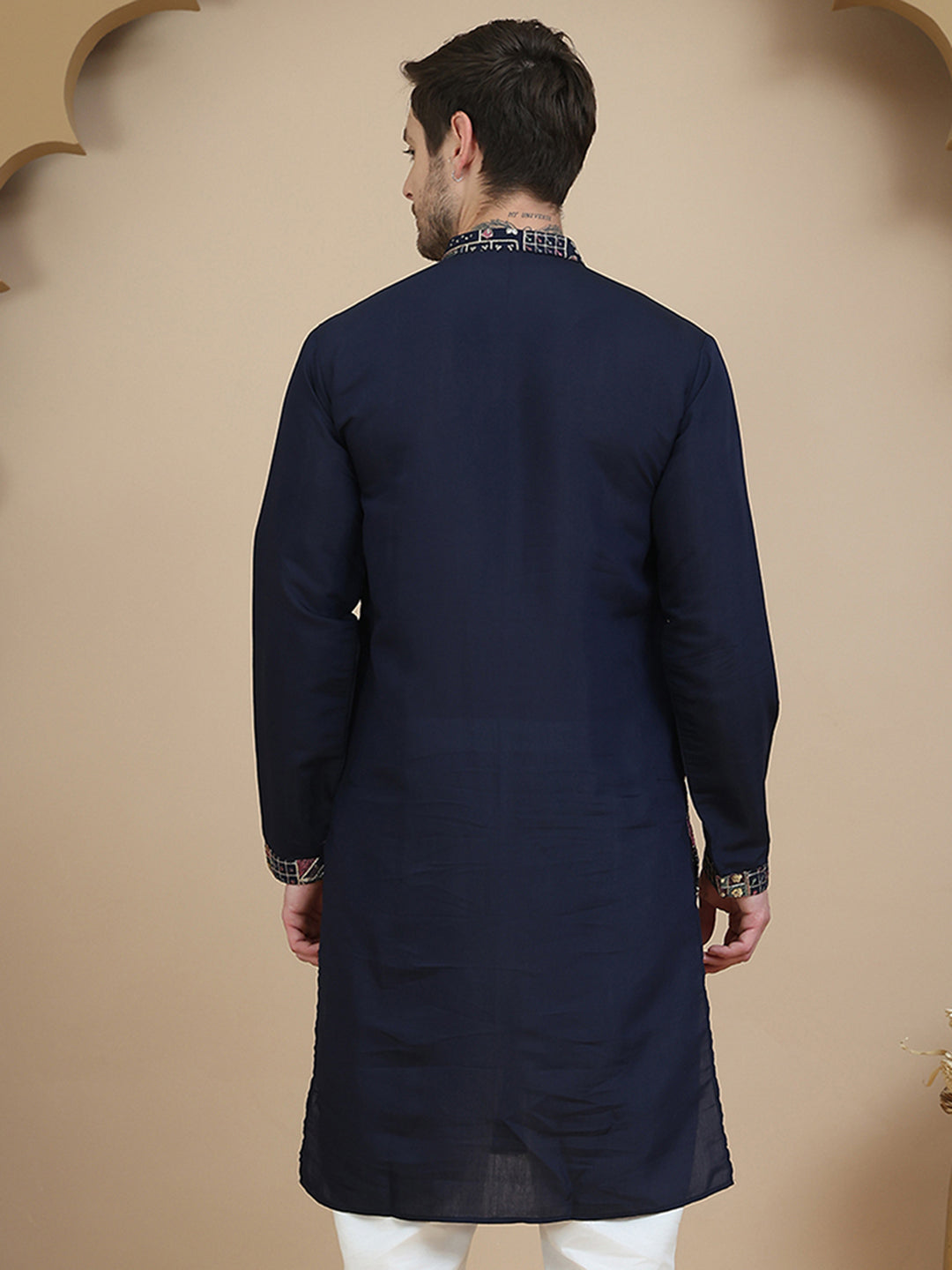 DesiQlo Men Embroidered Kurta Only - Blue - KO_5174Navy_S