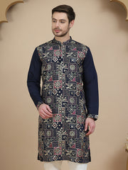 Embroidered Straight Kurtas for Men ( KO 5174 Navy ) [FF] [M-7-8]