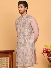 Embroidered Straight Kurtas For Men ( KO 5174 Peach ) [FF] [M-7-8]