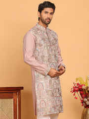 Embroidered Straight Kurtas For Men ( KO 5174 Peach ) [FF] [M-7-8]
