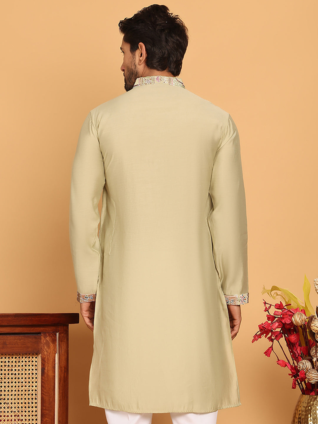 DesiQlo Men Embroidered Kurta Only - Green - KO_5174Pista_S