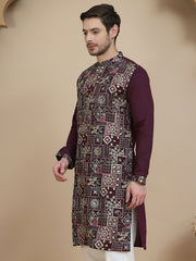 Embroidered Straight Kurtas for Men ( KO 5174 Purple ) [FF] [M-7-8]