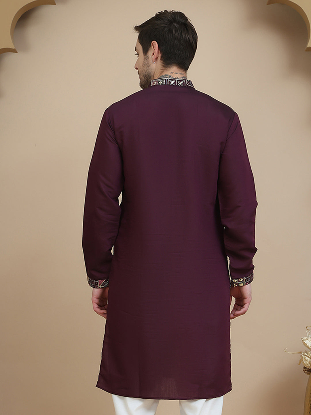 DesiQlo Men Embroidered Kurta Only - Purple - KO_5174Purple_S