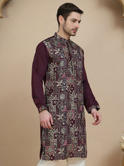 Embroidered Straight Kurtas for Men ( KO 5174 Purple ) [FF] [M-7-8]
