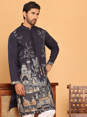 Navy Blue Embroidered Straight Kurtas For Men ( KO 5176 Navy ) [FF] [C-13-14]