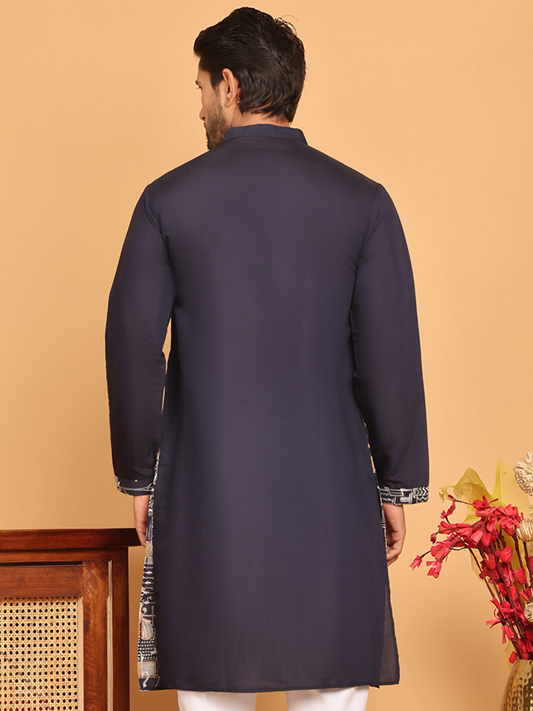 DesiQlo Men Embroidered Kurta Only - Blue - KO_5176Navy_S