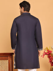 Navy Blue Embroidered Straight Kurtas For Men ( KO 5176 Navy ) [FF] [C-13-14]