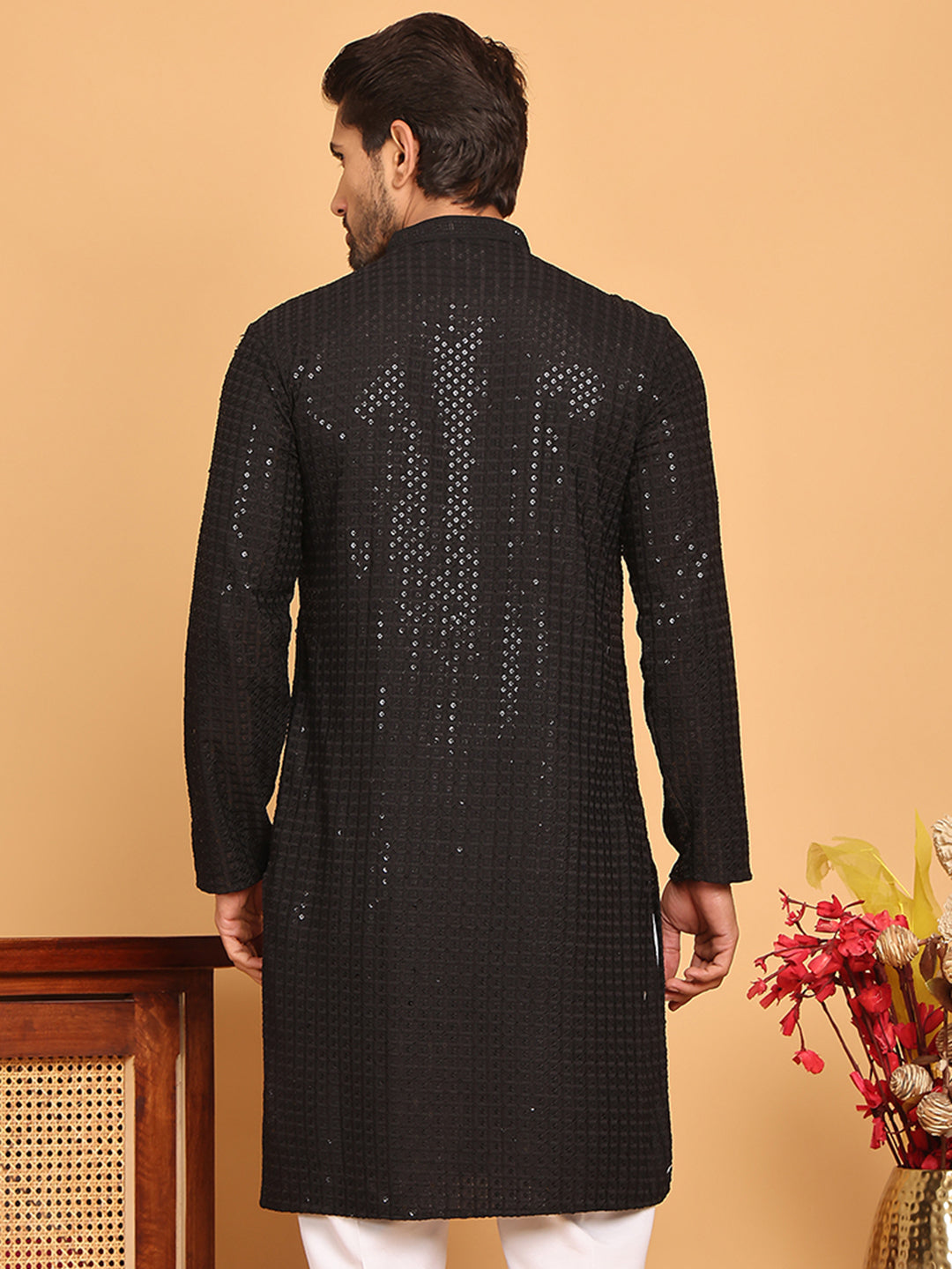 DesiQlo Men Embroidered Kurta Only - Black - KO_5177Black_S