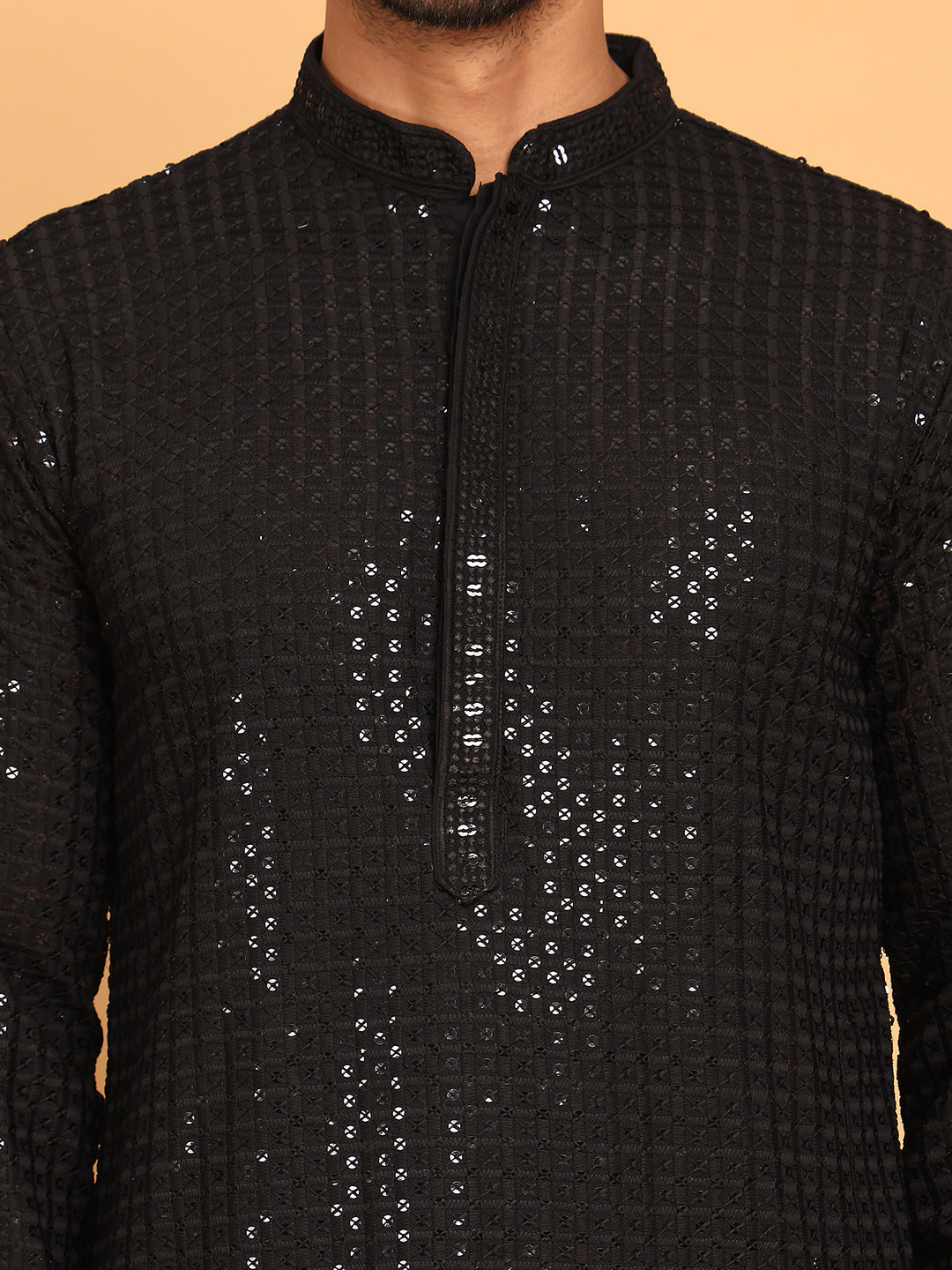 DesiQlo Men Embroidered Kurta Only - Black - KO_5177Black_S