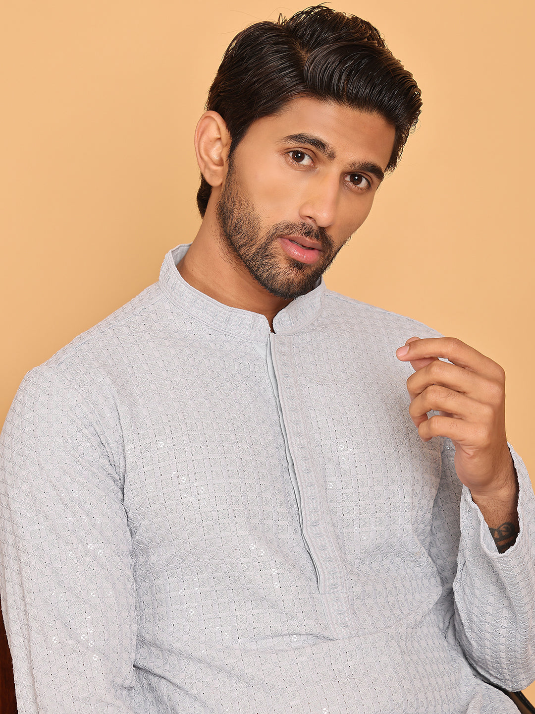 Embroidered & Sequence Kurtas for Men ( KO 5177 Grey ) [FF] [K-15-16]
