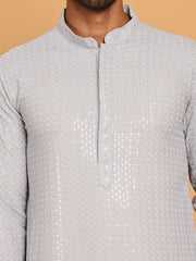 Embroidered & Sequence Kurtas for Men ( KO 5177 Grey ) [FF] [K-15-16]