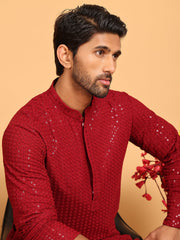 Embroidered & Sequence Kurtas for Men ( KO 5177 Maroon ) [FF] [K-15-16]
