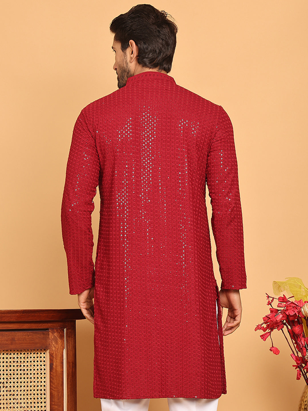 DesiQlo Men Embroidered Kurta Only - Maroon - KO_5177Maroon_S