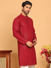 Embroidered & Sequence Kurtas for Men ( KO 5177 Maroon ) [FF] [K-15-16]