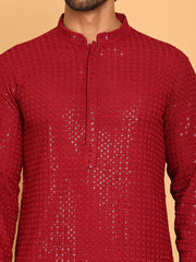 Embroidered & Sequence Kurtas for Men ( KO 5177 Maroon ) [FF] [K-15-16]