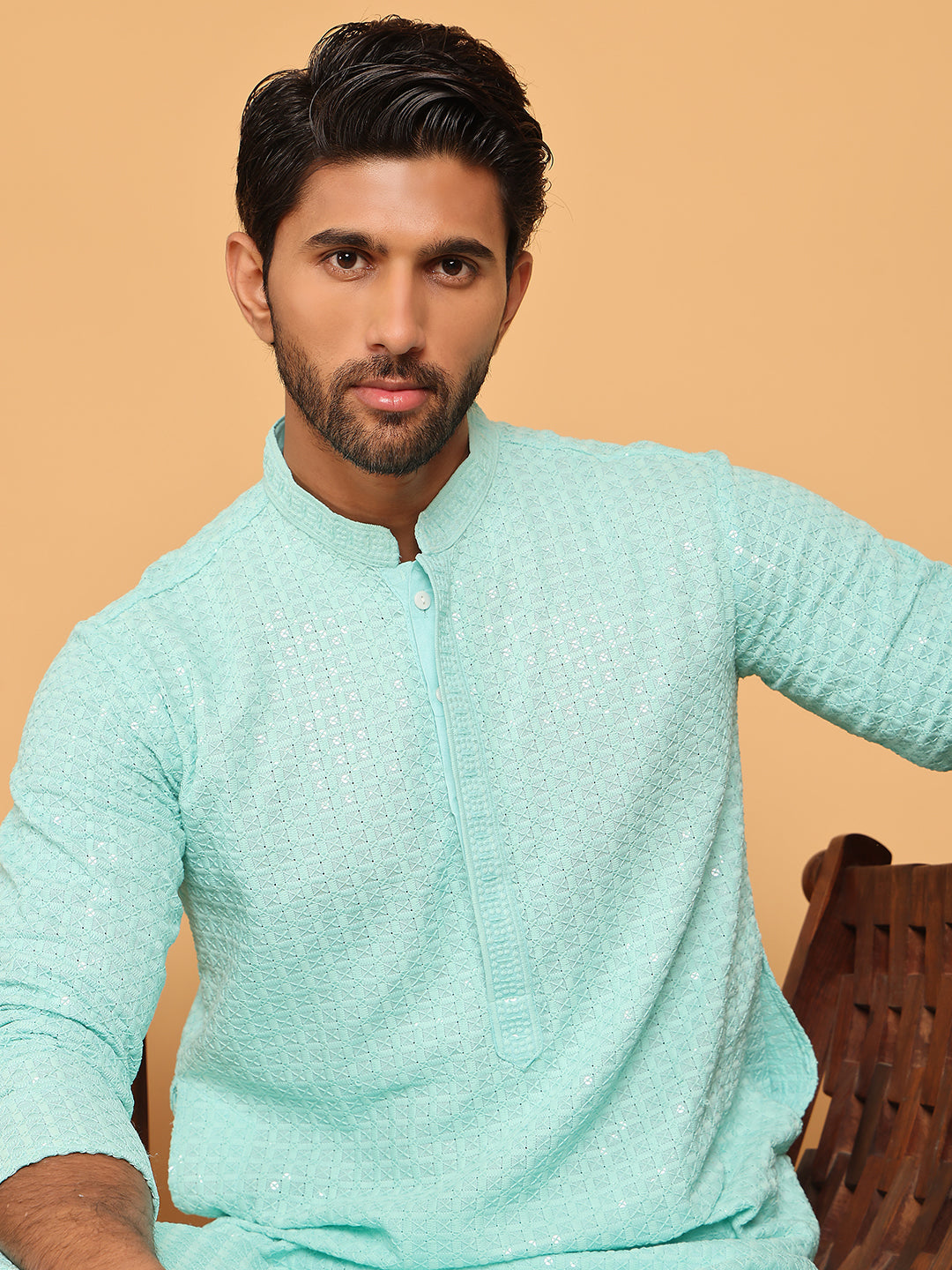 Embroidered & Sequence Kurtas for Men ( KO 5177 Sky ) [FF] [K-15-16]