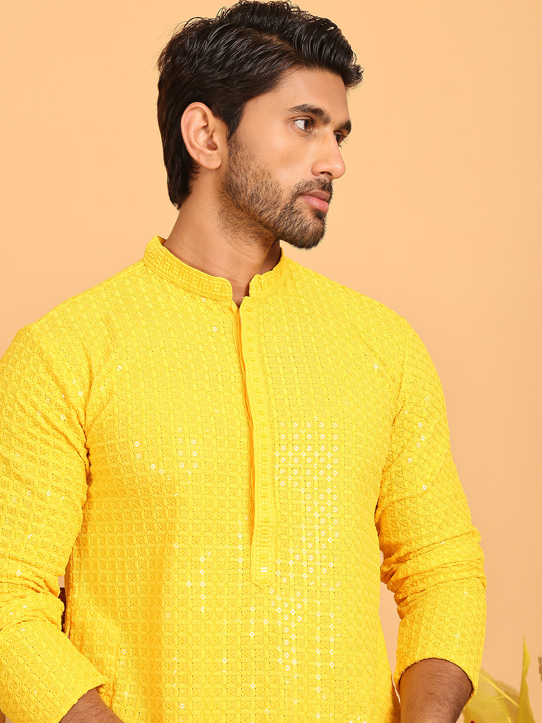 DesiQlo Men Embroidered Kurta Only - Yellow - KO_5177Yellow_S