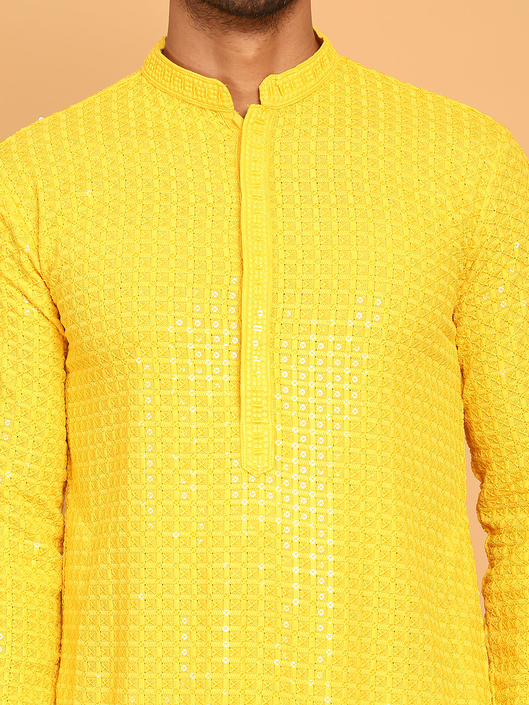DesiQlo Men Embroidered Kurta Only - Yellow - KO_5177Yellow_S