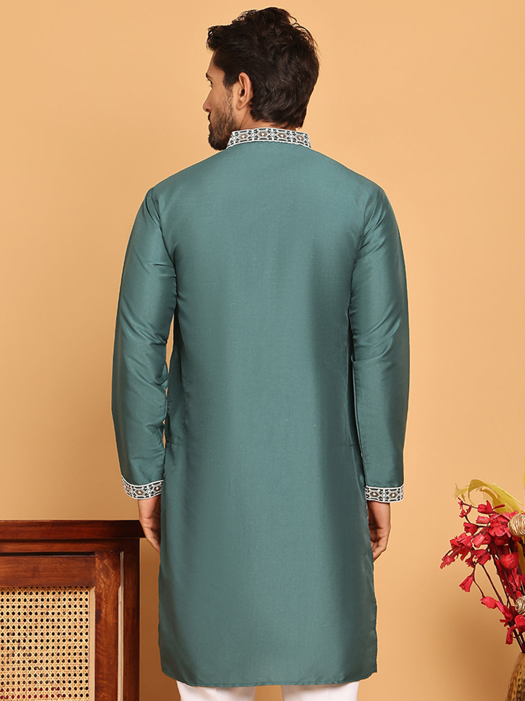 DesiQlo Men Embroidered Kurta Only - Green - KO_5178Green_S