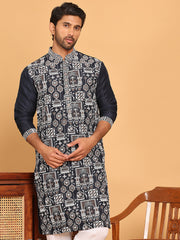 Embroidered Straight Kurtas For Men ( KO 5178 Navy ) [FF] [J-2-3]