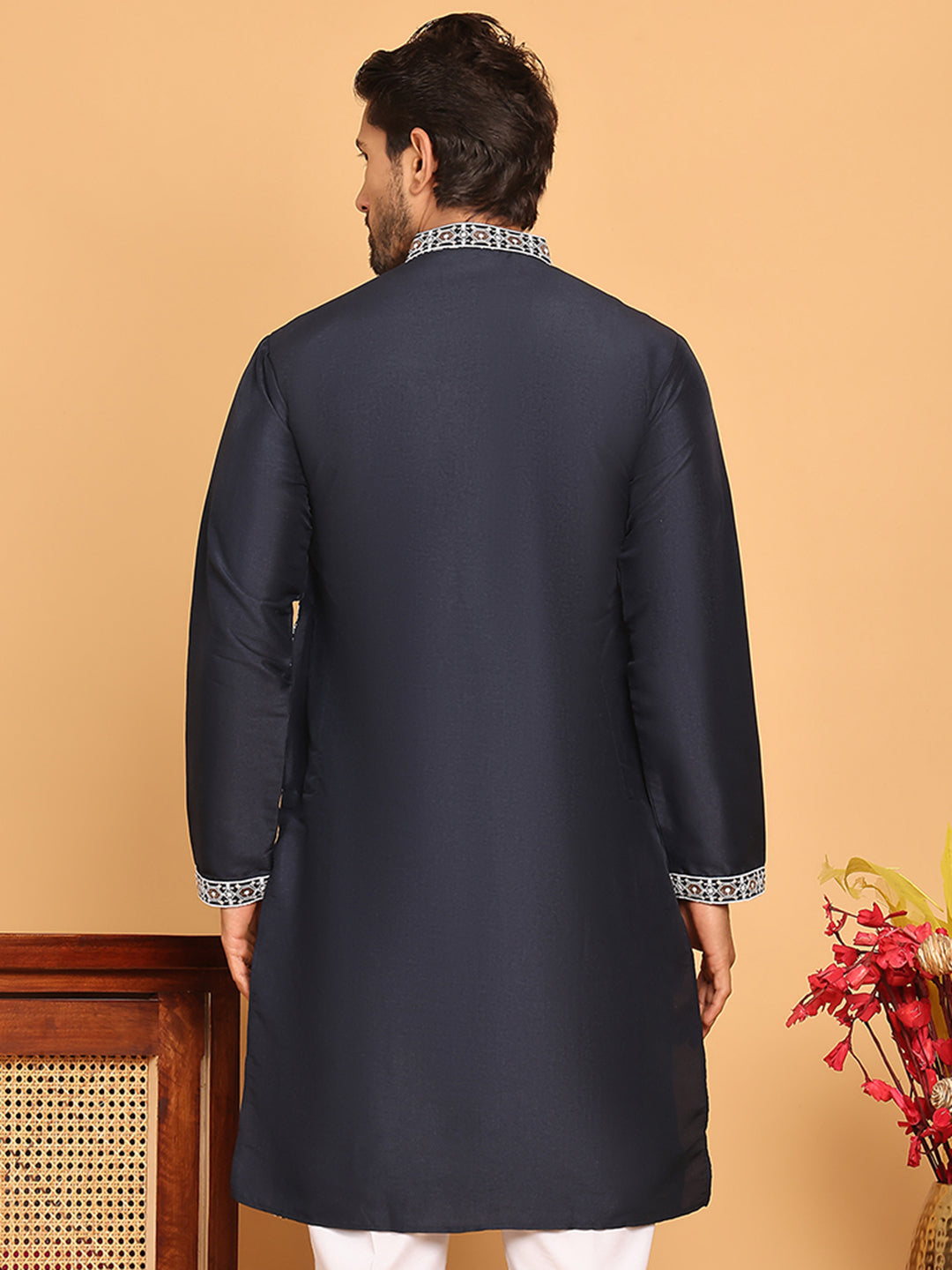 DesiQlo Men Embroidered Kurta Only - Blue - KO_5178Navy_S