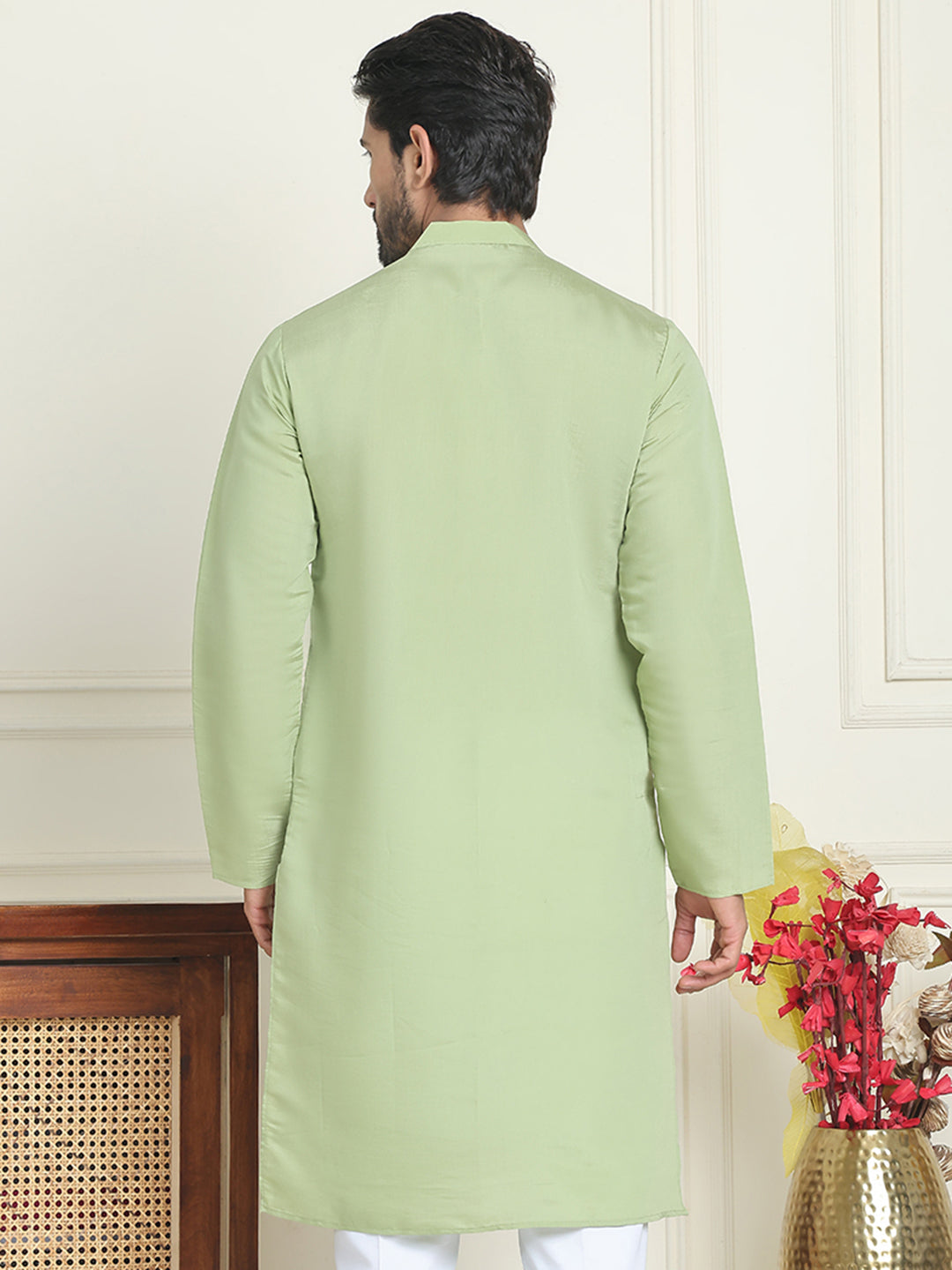 DesiQlo Men Embroidered Kurta Only - Green - KO_5179Pista_S