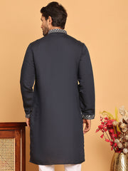 Embroidered Straight Kurtas For Men ( KO 5180 Navy ) [FF] [B-9]