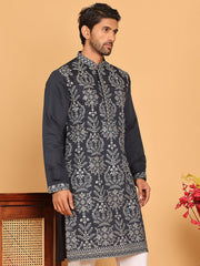 Embroidered Straight Kurtas For Men ( KO 5180 Navy ) [FF] [B-9]