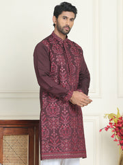 Embroidered Straight Kurtas For Men ( KO 5180 Purple ) [FF] [B-9]