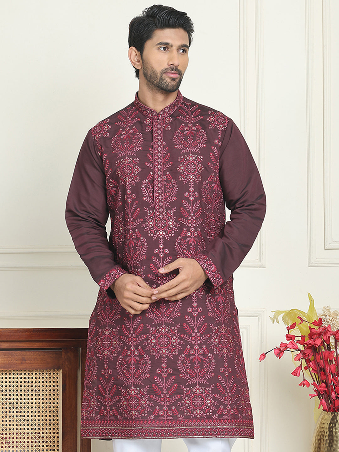 DesiQlo Men Embroidered Kurta Only - Purple - KO_5180Purple_S