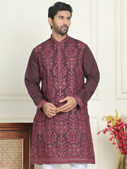 Embroidered Straight Kurtas For Men ( KO 5180 Purple ) [FF] [B-9]