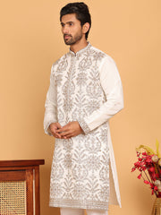 Embroidered Straight Kurtas For Men ( KO 5180 White ) [FF] [B-9]