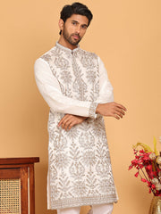 Embroidered Straight Kurtas For Men ( KO 5180 White ) [FF] [B-9]