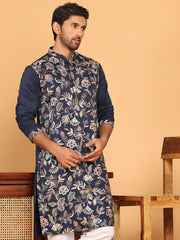 Embroidered Straight Kurtas For Men ( KO 5181 Navy ) [FF] [E-8]