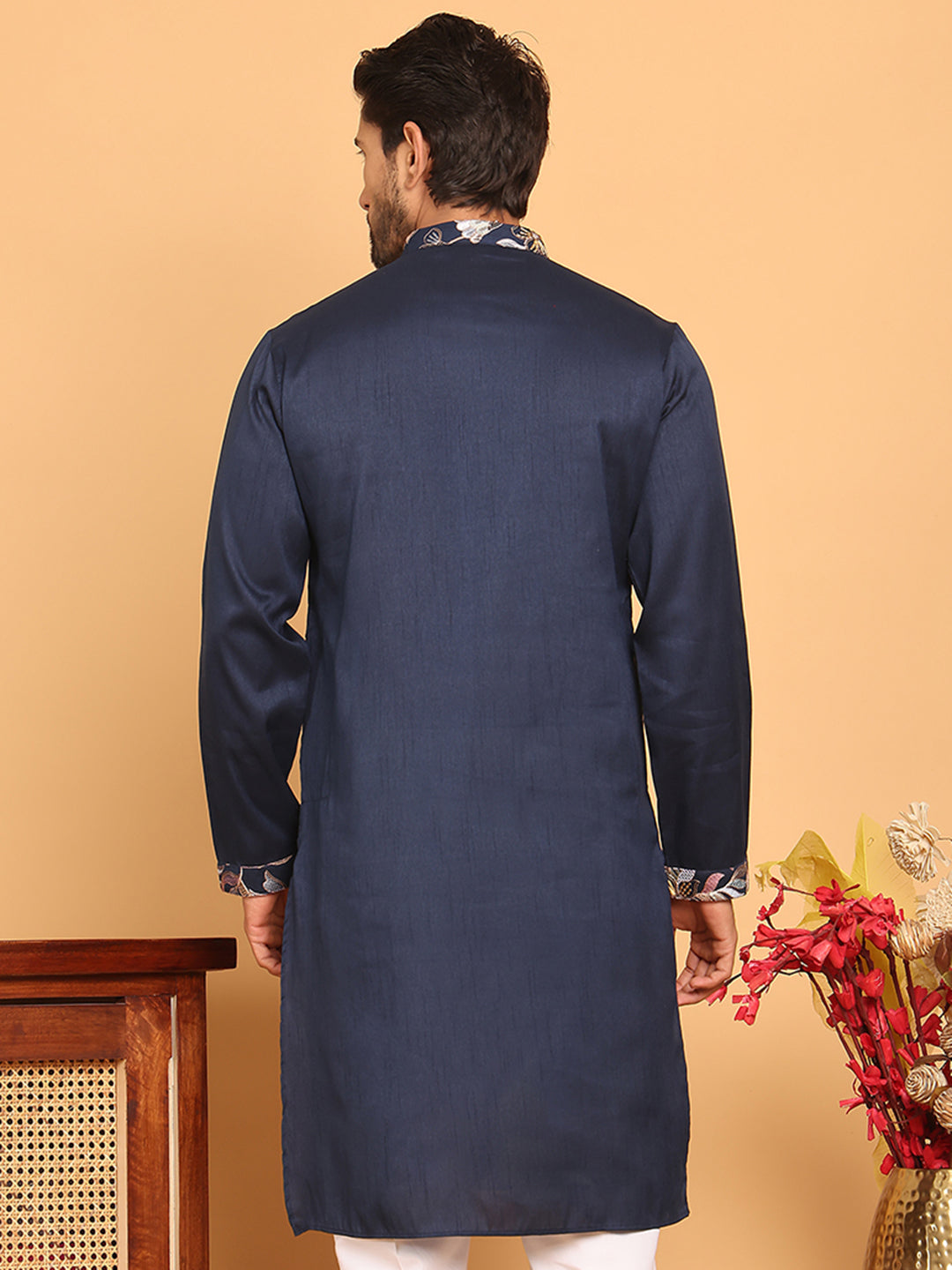 DesiQlo Men Embroidered Kurta Only - Blue - KO_5181Navy_S