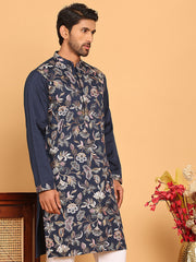 Embroidered Straight Kurtas For Men ( KO 5181 Navy ) [FF] [E-8]
