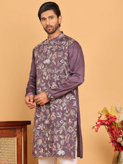 Embroidered Straight Kurtas For Men ( KO 5181 Purple ) [FF] [E-8]