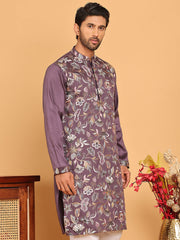 Embroidered Straight Kurtas For Men ( KO 5181 Purple ) [FF] [E-8]