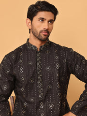 Men's Sequins Embroidered Kurtas. ( KO 5183 Black ) [FF] [J-2-3]