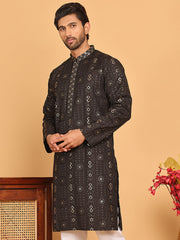 Men's Sequins Embroidered Kurtas. ( KO 5183 Black ) [FF] [J-2-3]